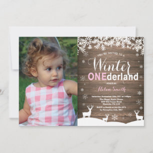 Winter Onederland Rustic Girl 1st Birthday Photo Invitation