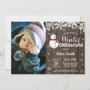 Winter Onederland Rustic Snowman 1st Birthday Invitation