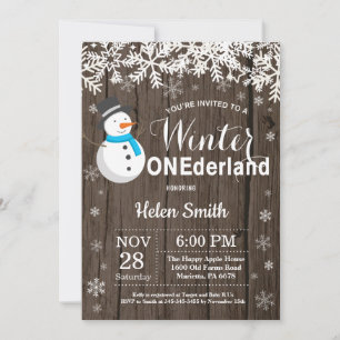 Winter Onederland Rustic Snowman Boy 1st Birthday Invitation