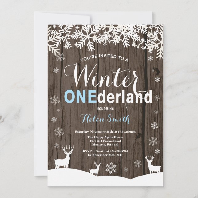 Winter Onederland Rustic Wood Boy 1st Birthday Invitation (Front)