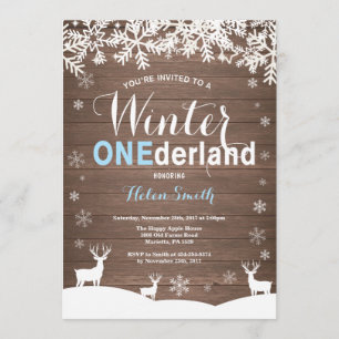 Winter Onederland Rustic Wood Boy 1st Birthday Invitation