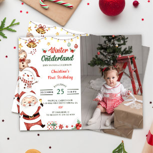 Winter Onederland Santa  Christmas Birthday Photo Invitation