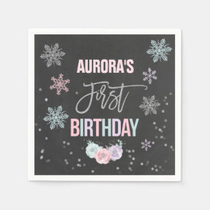 Winter ONEderland Silver Birthday Party Napkin