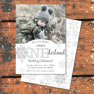 Winter ONEderland Silver Glitter 1st Birthday Invitation