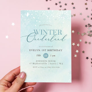 Winter Onederland Silver Glitter Baby 1st Birthday Invitation