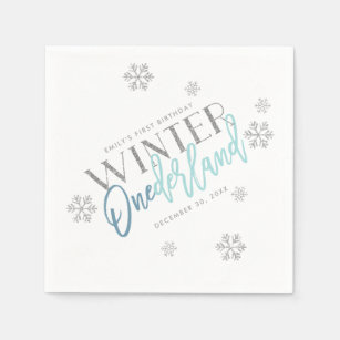 Winter ONEderland Silver Glitter Blue 1st Birthday Napkin