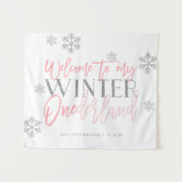 Winter ONEderland Silver Glitter Pink Welcome Sign