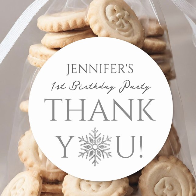 Winter ONEderland | Silver Minimalist 1st Birthday Classic Round Sticker (Creator Uploaded)