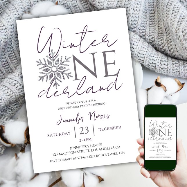 Winter ONEderland | Silver Minimalist 1st Birthday Invitation (Creator Uploaded)