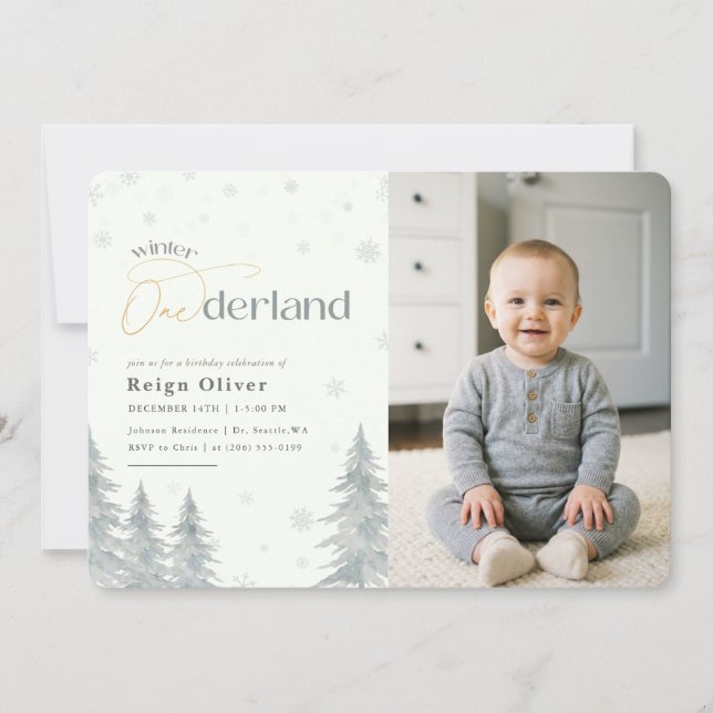 Winter Onederland Silver Snowflake 1st Birthday Invitation (Front)
