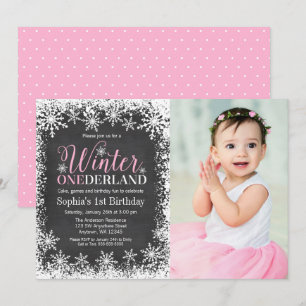 Winter ONEderland Snow Chalkboard 1st Birthday Invitation