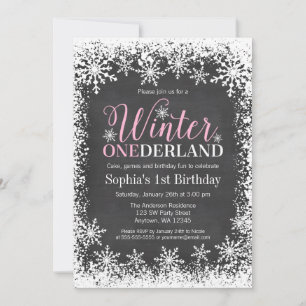 Winter ONEderland Snow Chalkboard 1st Birthday Invitation