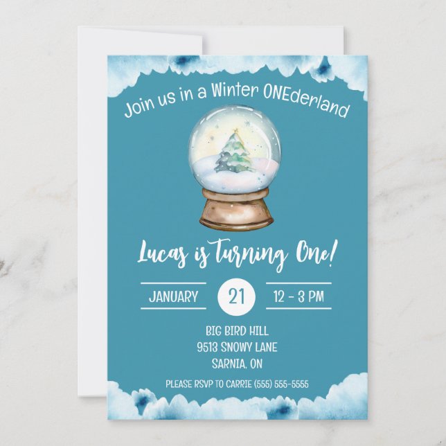 Winter ONEderland, Snow Globe Kids' Birthday Party Invitation (Front)