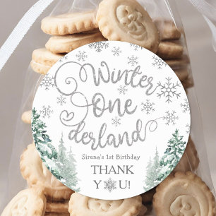 Winter ONEderland Snow Winter Forest 1st Birthday Classic Round Sticker