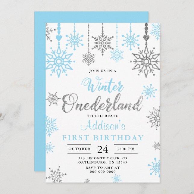 Winter Onederland Snowflake 1s Birthday Invitation (Front/Back)