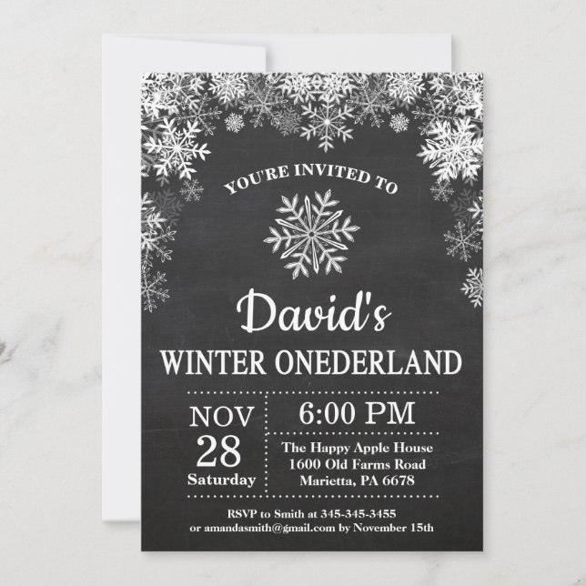 Winter Onederland Snowflake 1st Birthday Invitation (Front)