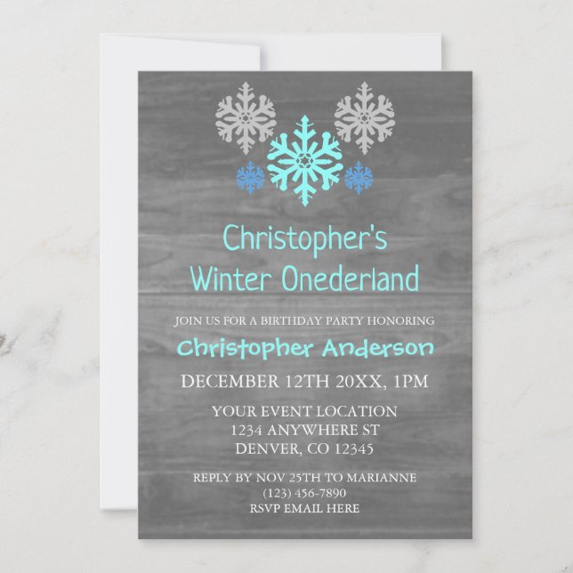 Winter Onederland Snowflake 1st Birthday Invitation (Front)