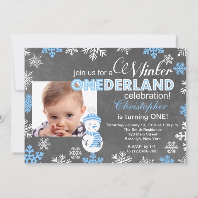 Winter ONEderland Snowflake 1st Birthday Invite (Front)