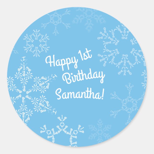 Winter Onederland Snowflake 1st Birthday Party Classic Round Sticker (Front)