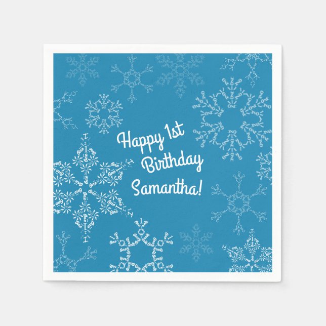 Winter Onederland Snowflake 1st Birthday Party Kid Napkin (Front)