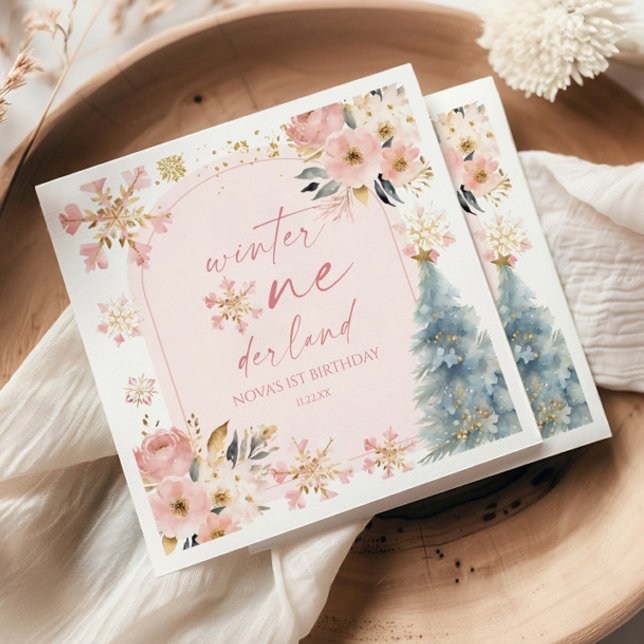 Winter Onederland Snowflake 1st Birthday Party Napkin (Creator Uploaded)