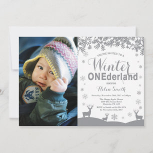 Winter Onederland Snowflake 1st Birthday Photo Invitation