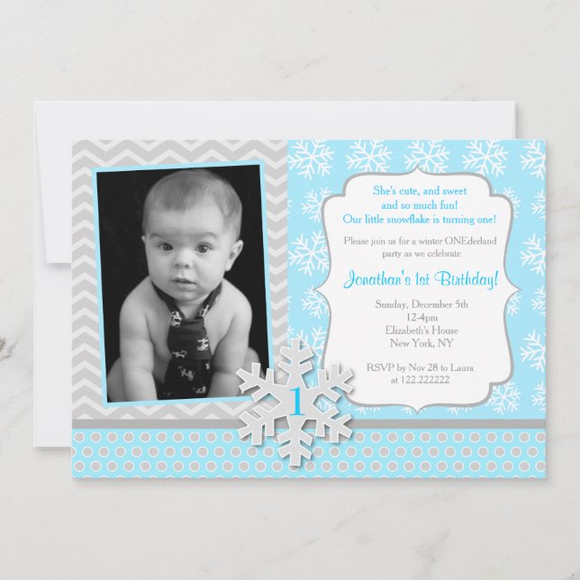 Winter Onederland Snowflake Birthday Invitation (Front)