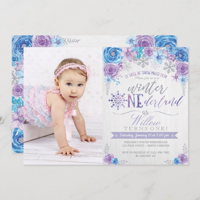 Winter ONEderland Snowflake Birthday Invitation (Front/Back)