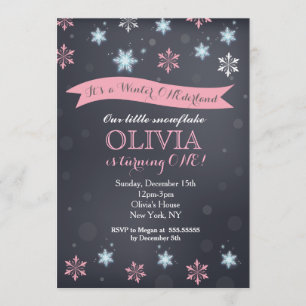 Winter Onederland Snowflake Birthday Invitations