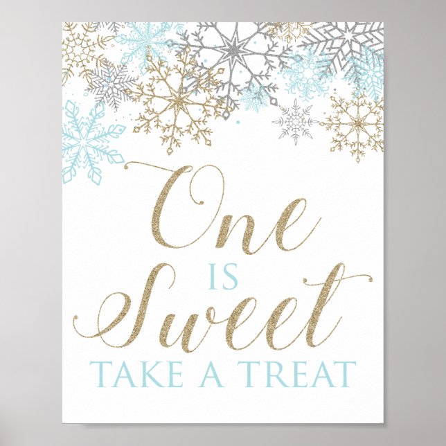 Winter Onederland snowflake birthday treat Sign (Front)