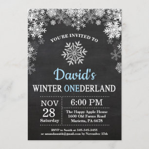Winter Onederland Snowflake Blue Boy 1st Birthday Invitation