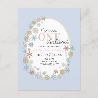 Winter Onederland Snowflake First Birthday Invitat Postcard