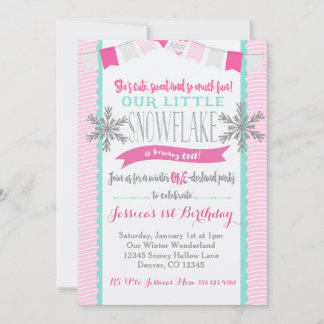 Winter ONEderland Snowflake Invitation Girl