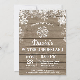 Winter Onederland Snowflake Rustic 1st Birthday Invitation