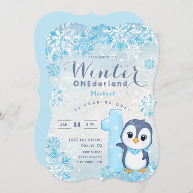 Winter Onederland Snowflakes Blue Boy 1st Birthday (Front/Back)