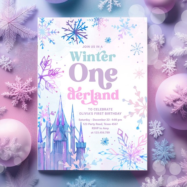 Winter Onederland Snowflakes Castle Girl Birthday Invitation (Creator Uploaded)