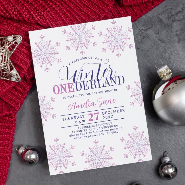 Winter Onederland snowflakes girl 1st birthday Invitation (Creator Uploaded)