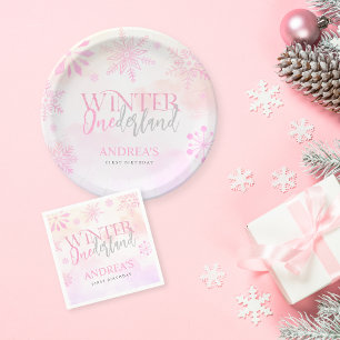 Winter ONEderland Snowflakes Girl 1st Birthday  Paper Plate