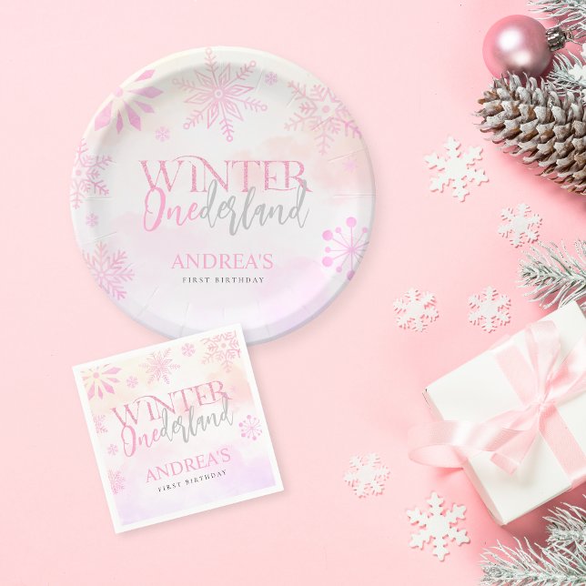 Winter ONEderland Snowflakes Girl 1st Birthday  Paper Plate (Creator Uploaded)
