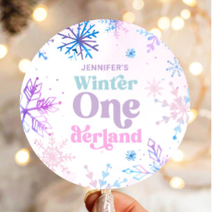 Winter Onederland Snowflakes Girl Snow Birthday Classic Round Sticker