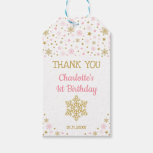 Winter ONEderland Snowflakes Pink Gold Birthday Gift Tags