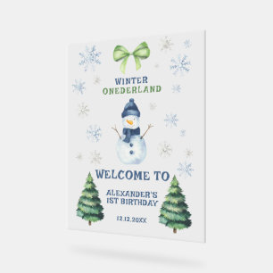 Winter Onederland Snowman 1st Birthday Acrylic Sign