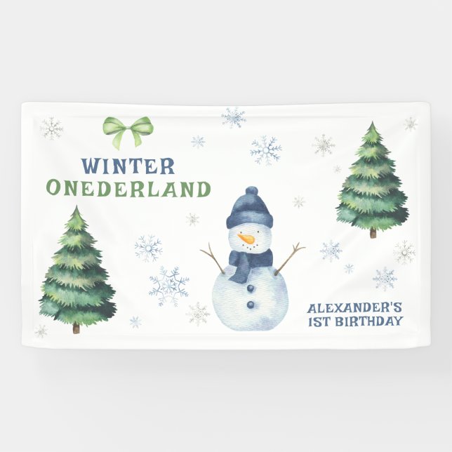 Winter Onederland Snowman 1st Birthday  Banner (Horizontal)