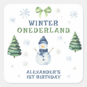 Winter Onederland Snowman 1st Birthday  Square Sticker