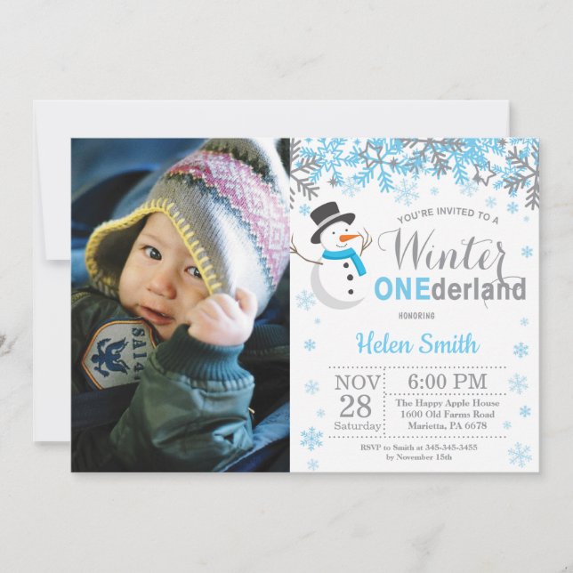 Winter Onederland Snowman Boy 1st Birthday Invitation (Front)