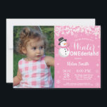 Winter Onederland Snowman Girl 1st Birthday Invitation<br><div class="desc">Winter Onederland Snowman Girl 1st Birthday Invitation with custom photo. White Snowflake. Girl Birthday Party Invitation. Winter Holiday Bday. Pink Background. For further customisation,  please click the "Customise it" button and use our design tool to modify this template.</div>