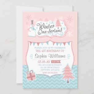 Winter Onederland Snowman Girl 1st Birthday Invitation