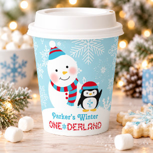 Winter ONEderland Snowman Penguin Birthday Paper Cups