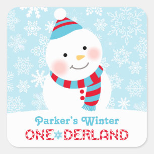 Winter ONEderland Snowman Snowflake Square Sticker