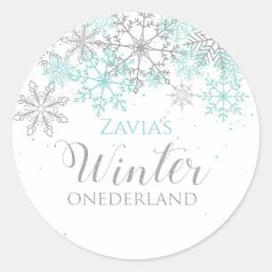 Winter Onederland Teal Silver First Birthday Classic Round Sticker